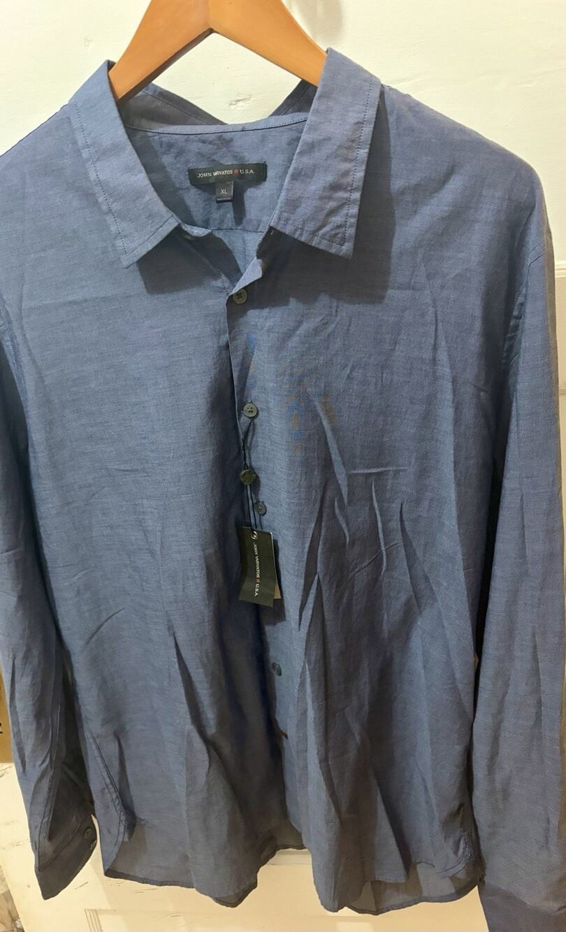 Z33- NWT John Varvatos Men's Navy Button Up Long Sleeve Dress Shirt Size XL $148